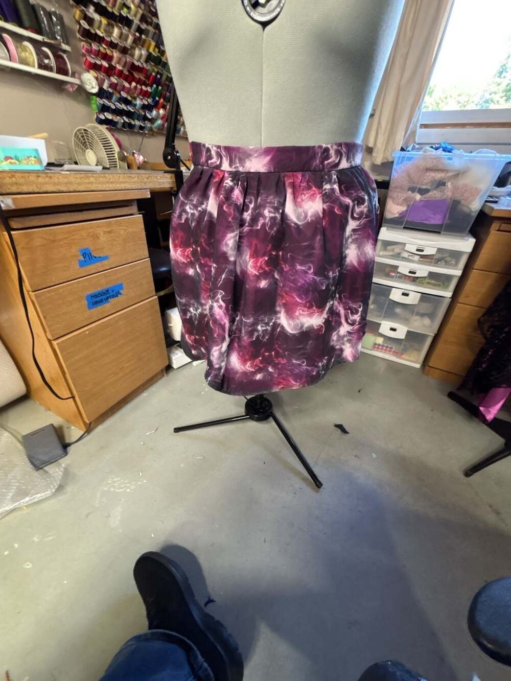 Custom Purple and Pink Smoke Print Pleated Skirt